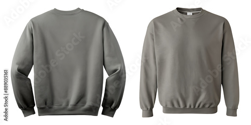 Front and back view of a blank heather gray sweatshirt on a white background, perfect for fashion, apparel, or mockup designs.