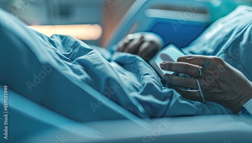 Close-Up of Hand in Hospital Bed