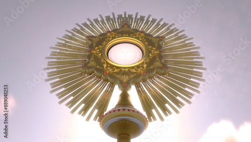 Jesus Christ in the monstrance present in the Sacrament of the Eucharist - Illustration 3D