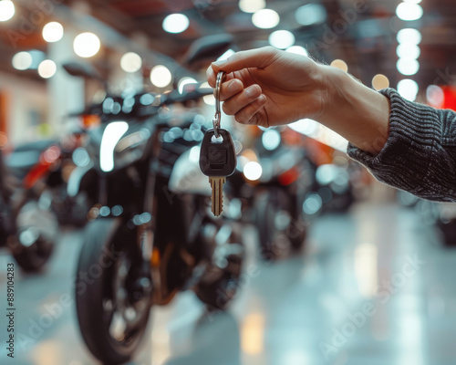 Motorcycle dealer giving the keys to a buyer