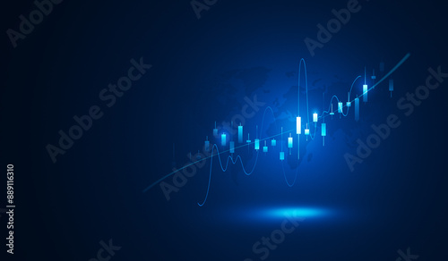 Strategy stock chart financial graph analysis market exchange on growth business technology background with money diagram trade investment or digital progress candlestick finance data global success.