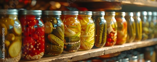 Canned Vegetables on Wooden Shelf Realistic Image