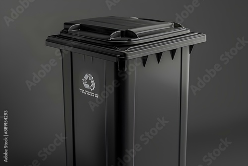 A black trash can on a black background