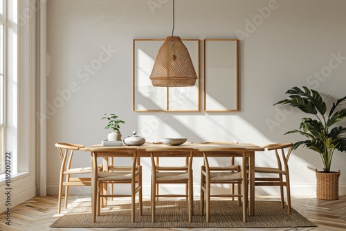 Simple Breakfast Nook with Clean Table and Chairs: A minimalist breakfast nook mockup featuring a clean table and chairs.