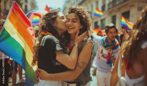 LGBTI Pride Week In their show, two women hug and kiss each other