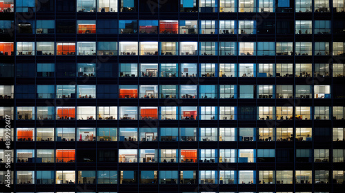 Modern Office Building Facade at Night