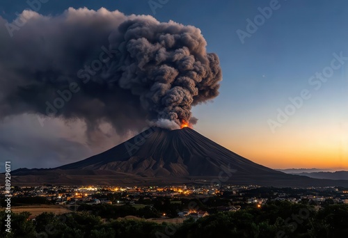 Eruption of Mount Etna, Italy, at Sunset