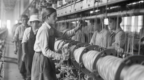 Historic Textile Factory Workers at Looms