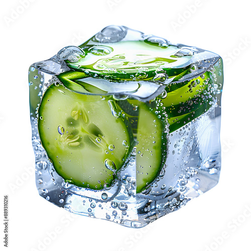 cucumber vegetable ice cube isolated on transparent background