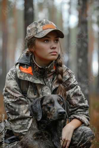 Girl huntress and her dog