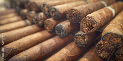 Close Up of Handmade Cigars in a Row Premium Quality Tobacco Products