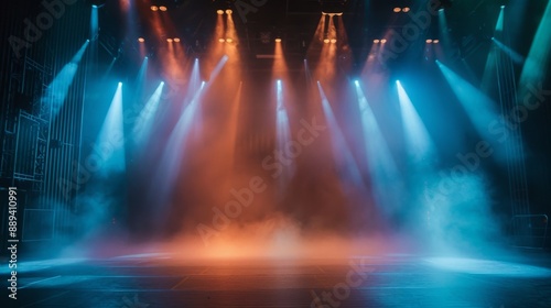 Modern dance stage light background with spotlight for modern dance production stage. Empty stage with dynamic color washes