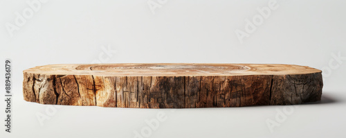 Old, rustic wooden podium with visible knots and grains, perfect for presenting natural beauty products. The stark white background enhances the organic feel of the display.