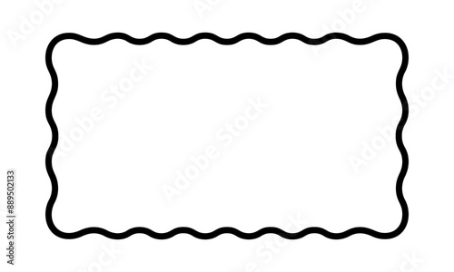 Rectangle frame with scalloped edges. Rectangular shape with undulated borders. Picture or photo frame, empty text box, tag or label isolated on white background. Vector graphic illustration.