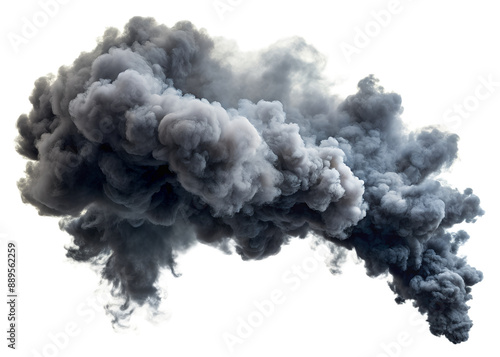 a plume of dark smoke billowing out of a large industrial stack. The smoke is thick and appears to be emanating from the top of the stack.