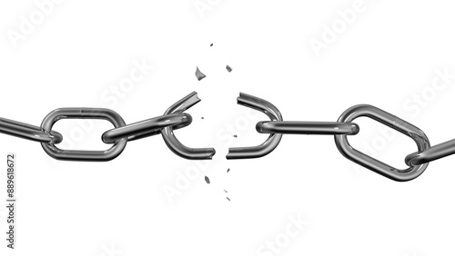 Broken chain isolated on white background. Freedom Concept. 3d illustration.