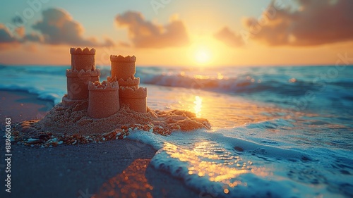 A sandcastle on the beach slowly eroding and collapsing into individual grains of sand