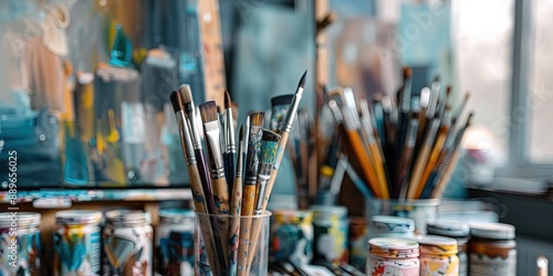  large assortment of art supplies in the art store - paints, brushes, and more for the professional or hobbyist artist on display in a studio/retail space