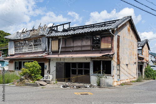 A burnt house by fire in the small fishing town Nachikatsuura, Japan.