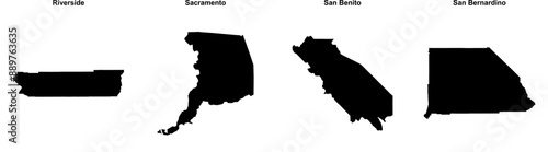 Riverside, Sacramento, San Benito, San Bernardino outline maps