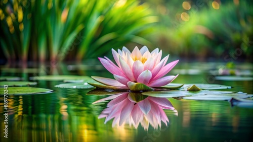 Waterlily blossom in a serene pond setting , water lily, nenuphar, water,nature, flower, aquatic, plant, tranquil, peaceful