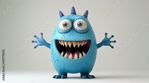 Cute 3D cartoon monster with colorful background. This character could be related to animation, children’s media, or character design.