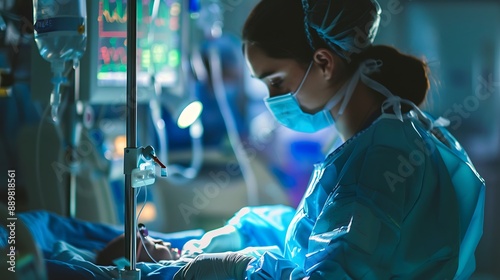 Female doctor Neonatologist caring for a newborn in a hospital room