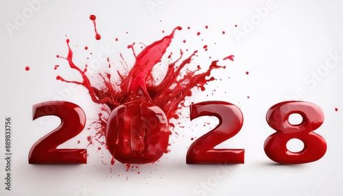 2028 New Year Celebration with Red Splashes