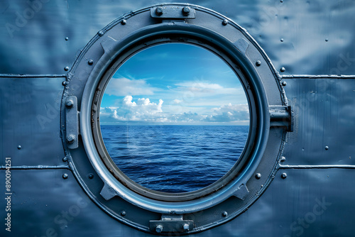 porthole of the ship with sea view