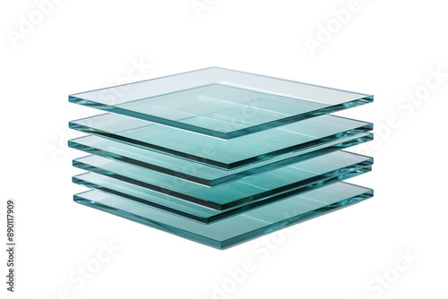 A Stack of Clear Glass Squares Reflecting Light on a White Background on a Clear PNG or White Background.