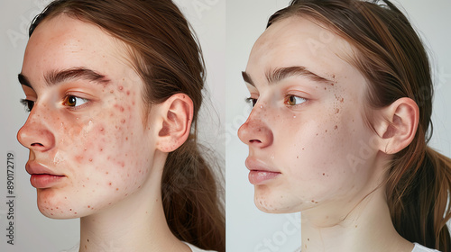 Girl has skin problems before and got clear skin after.