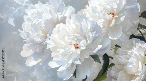 White Peony Flowers in Oil Painting