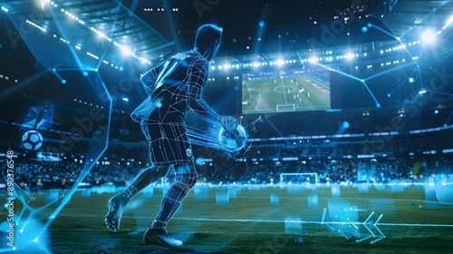 AI powered sports analytics concept with computer vision tracking players in action, showcasing real time performance analysis, and machine learning for enhanced coaching.