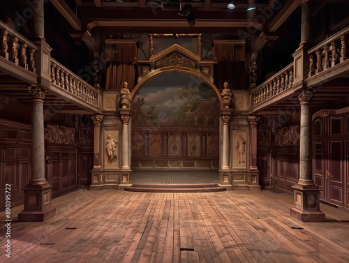 Historic Shakespearean Stage Backdrop with Detailed Design