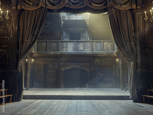 Historic Shakespearean Stage Backdrop with Detailed Design