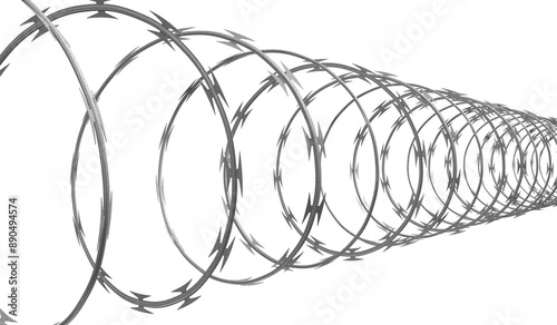 Spiral concertina barbed wire on white background - 3d illustration