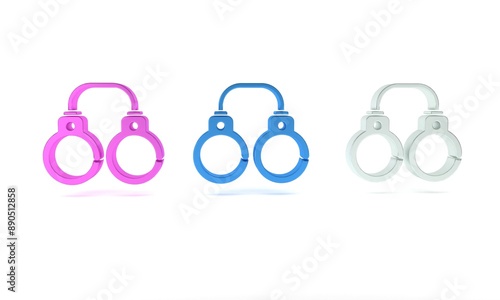 Colorful Sexy fluffy handcuffs icon isolated on white background. Fetish accessory. Sex shop stuff for sadist and masochist. Minimalism concept. 3D render illustration