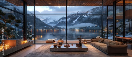 Modern Living Room with Mountain View