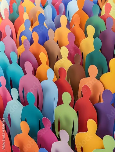 Banner background of a colorful crowd of people made of cut-out paper representing a dense mob gathered at a public event 