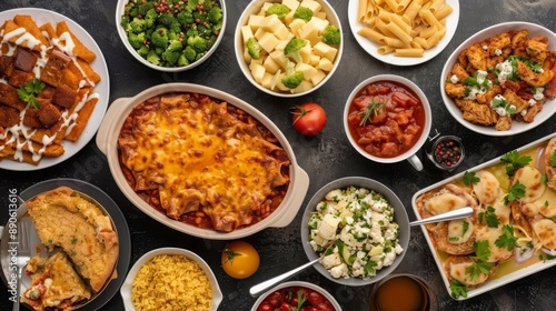 Friends gathered for a potluck dinner, sharing homemade dishes and good conversation