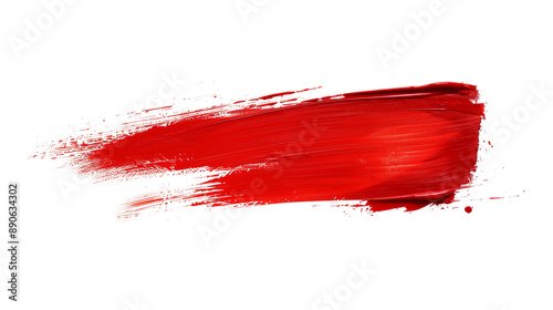 red cosmetic smudge, wipe swoosh on transparent background, isolated. Close up Mascara texture, stroke paint