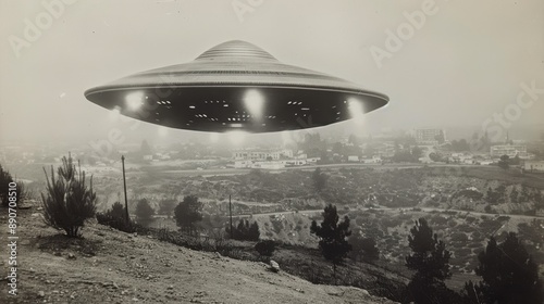 A flying saucer in an old photo. An old UFO photo