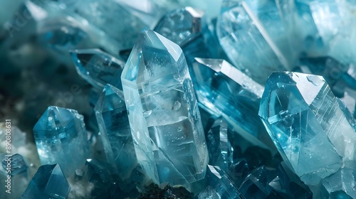 Close-up of natural mineral aquamarine crystals