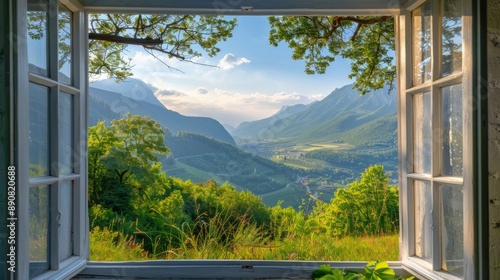 Mountain View Through Open Window