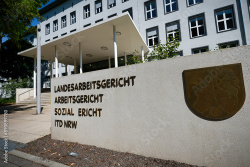 entrance area of the building of the labor court, regional labor court, social court and ITD NRW in the agnes district of cologne