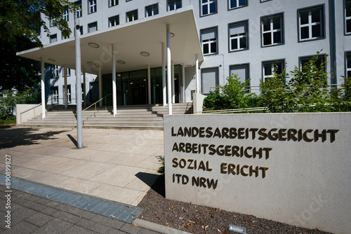 entrance area of the building of the labor court, regional labor court, social court and ITD NRW in the agnes district of cologne