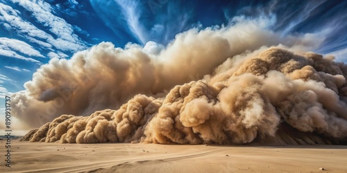 Intense dust cloud resembling a sandstorm in the desert , Dust, cloud, sandstorm, intense, ground, particles, flying