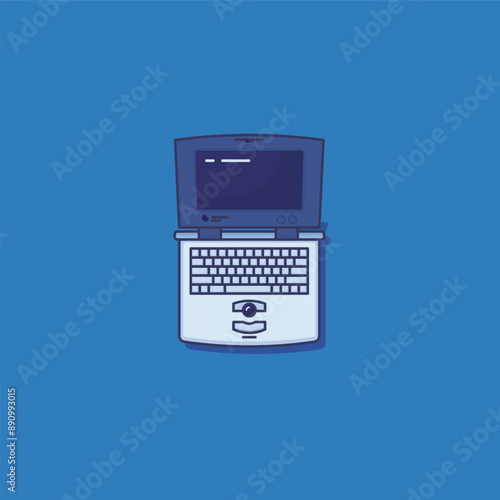 PowerBook laptop computer vector illustration isolated on blue background.