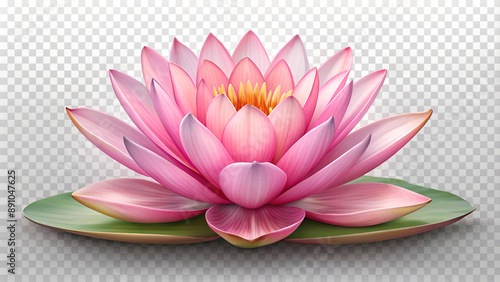 Beautiful pink lotus flower blooming on transparent background