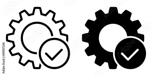 ofvs640 OutlineFilledVectorSign ofvs - gear - check mark vector icon . operational process checked . update . isolated transparent . outline and filled version . AI 10 / EPS / PNG . g11986